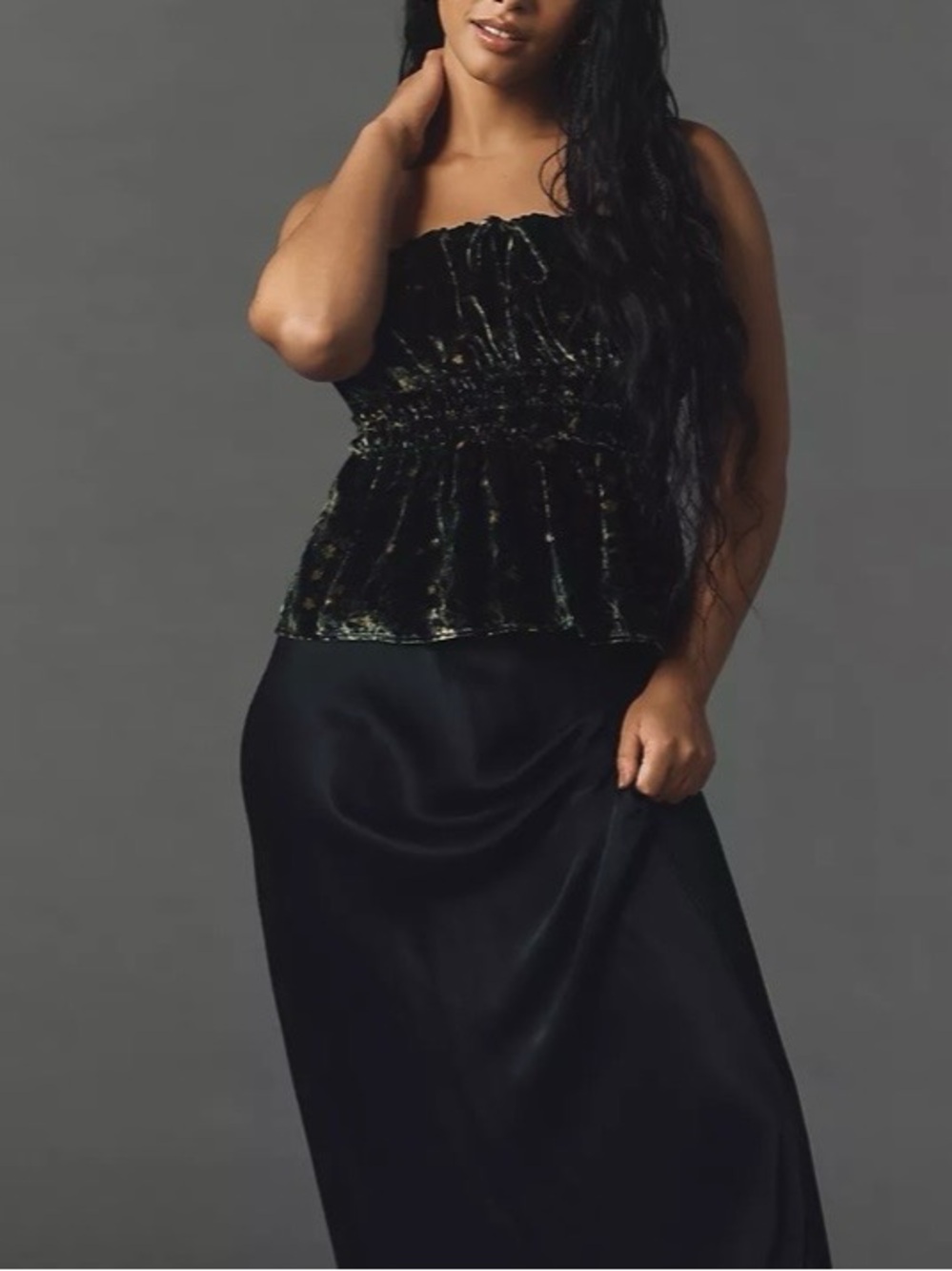 anthropologie somerset strapless velvet smocked top